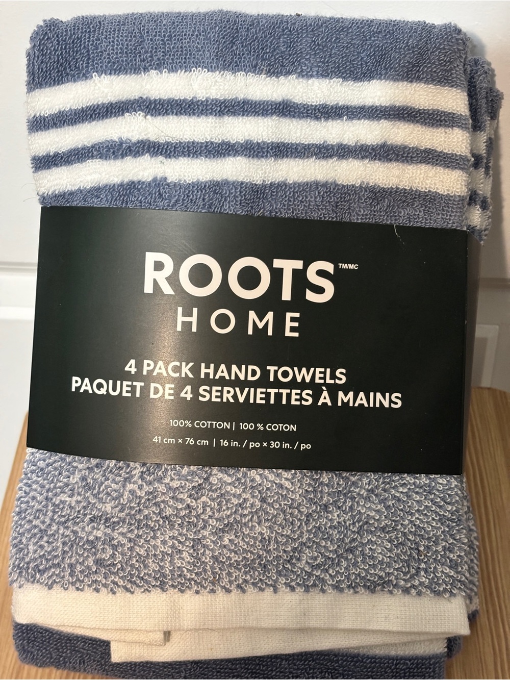Roots Home Blue and White Hand Towel 4-Pack